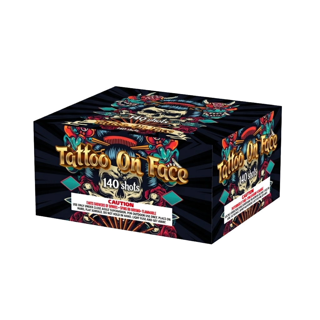TATTON ON FACE  140 SHOTS WITH 1.2" TUBE 120 SHOTS 0.8" TUBE 14 SHOTS 2" TUBE 6 SHOTS
