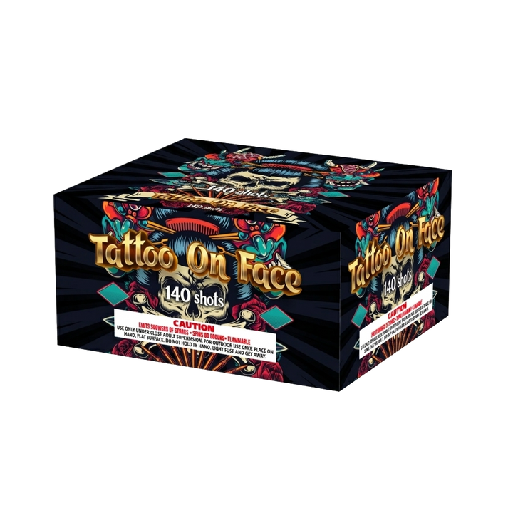 TATTON ON FACE  140 SHOTS WITH 1.2" TUBE 120 SHOTS 0.8" TUBE 14 SHOTS 2" TUBE 6 SHOTS